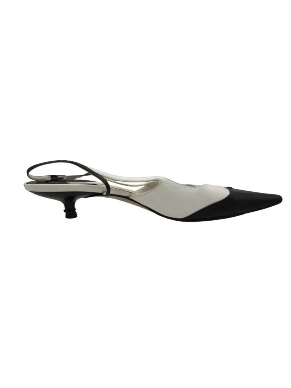 Chanel Pumps Pointed Toe Slingback Bicolor CC Logo Shoes White 2/1